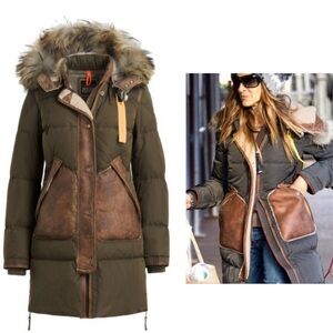 Parajumpers Long Bear Special Edition Shearling Fur Trim Coat Size Medium
